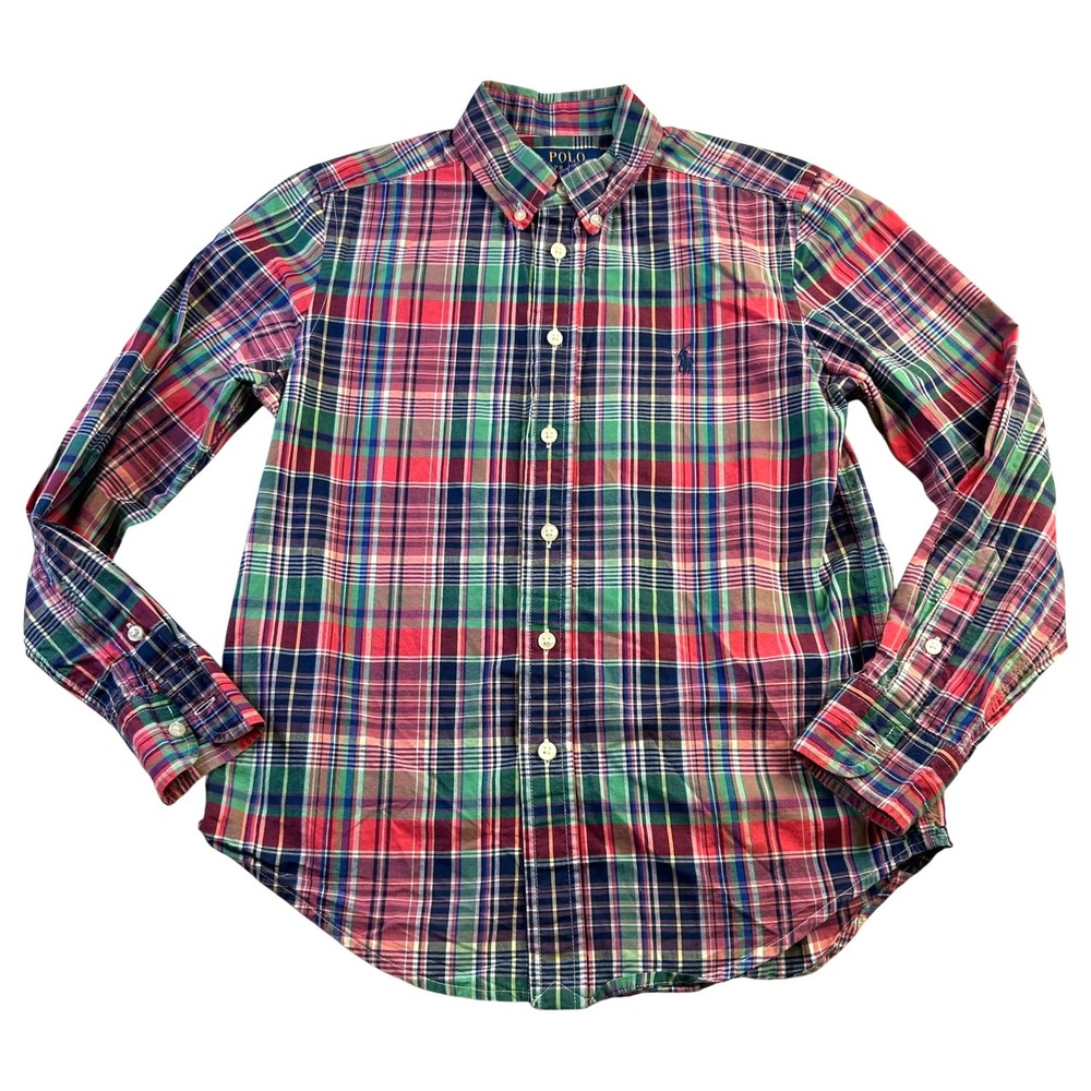 Polo Ralph Lauren Kids Plaid Button Down Preppy Shirt Size M 10-12 Cotton